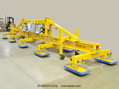 ANVER Ten Pad Electric Powered Heavy Duty Lifter for Lifting & Handling Steel Sheet 39.4 ft x 13.1 ft (12 m x 4 m) Weighing up to 32,000 lb (14,514 kg)